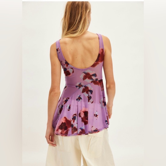 Free People Chrissy Tunic Twilight Combo Sheer Mesh Peplum Top Size Small - Picture 2 of 13